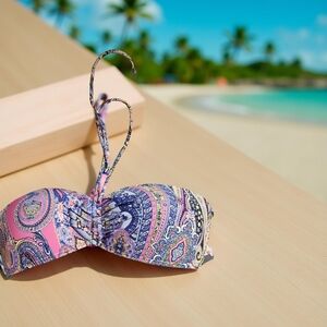 New Size Medium  Tommy Hilfiger Pink and Blue Bandeau Bikini